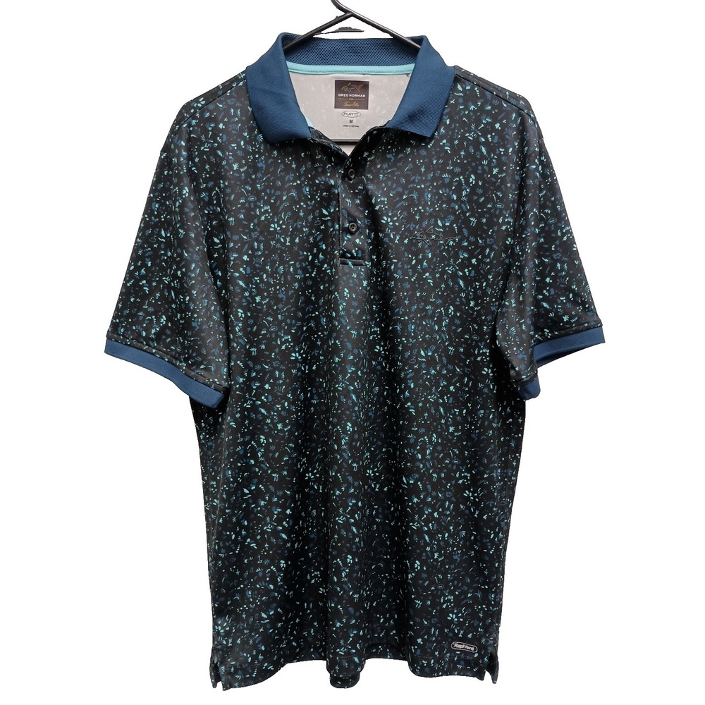 Greg Norman For Tossa Elba Mens Play Dry Polo Shirt Medium Blue Confetti Golf